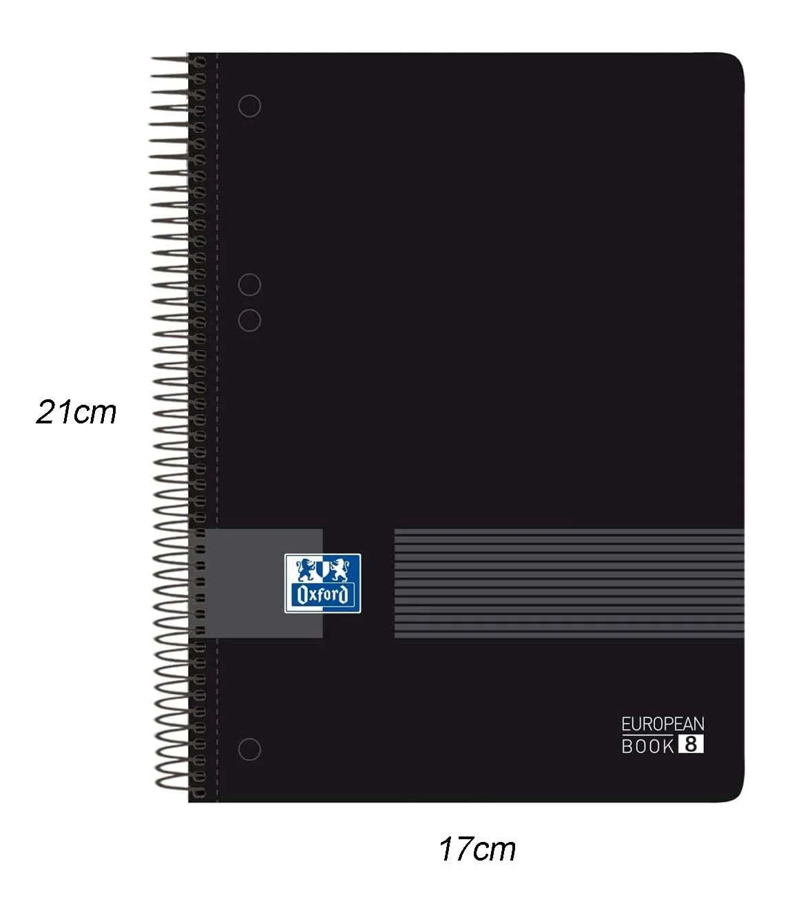 Oxford, Cuaderno A5 Cuadriculado 5x5, Tapa Plástico, 160 Hojas, 8 Bandas de Color, Libreta Microperforada, Color Negro