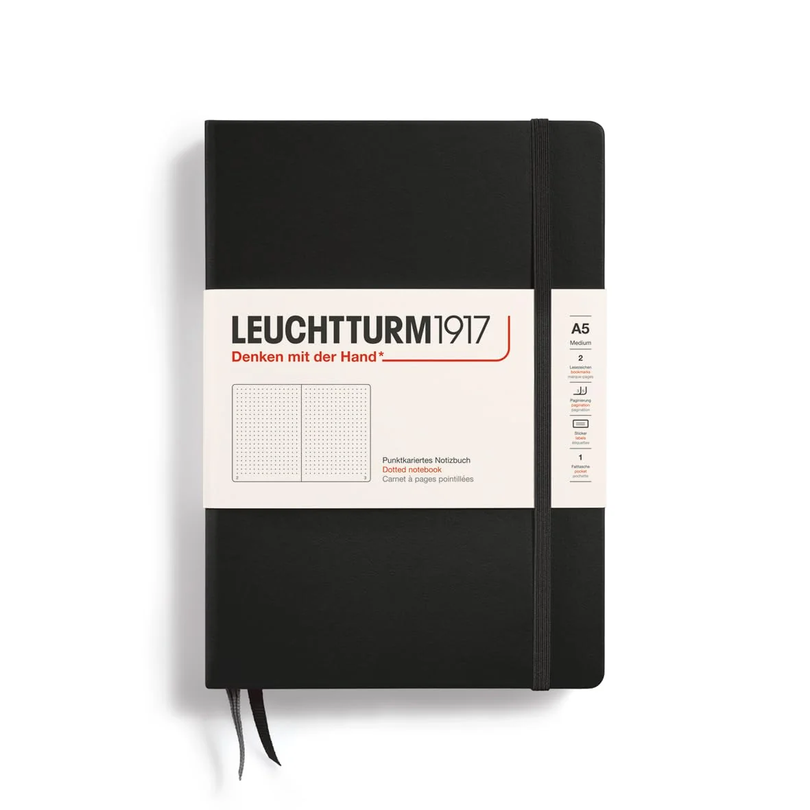 LEUCHTTURM1917 329398 Libreta Medium (A5) 145 x 210 mm, Tapa Dura, 251 páginas numeradas, Negro, Puntos