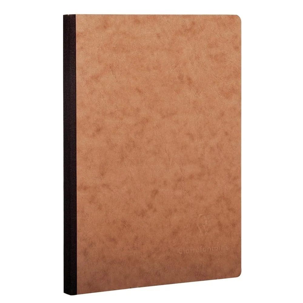 Clairefontaine 79543C - Cuaderno cosido con respaldo de tabaco, A5, 14,8 x 21 cm, 192 páginas DOT, papel Clairefontaine blanco, 90 g, tapa para tarjeta cepillada, grano de piel, colección Age Bag