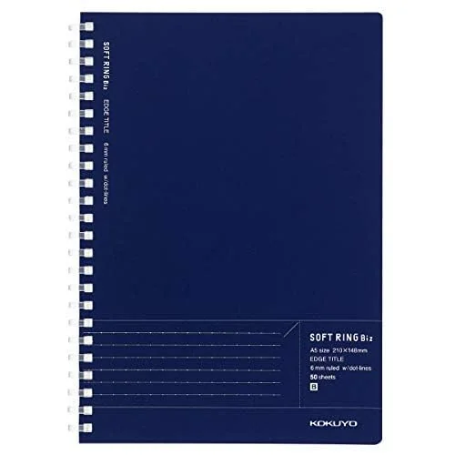 Kokuyo Soft Ring Biz - Cuaderno (A5-50 hojas, línea de puntos, 2 unidades), color azul marino