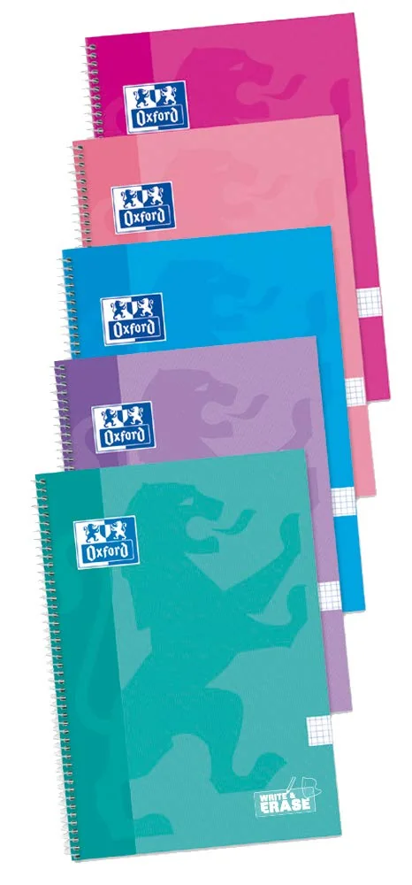 Oxford Cuadernos A4, Tapa Extradura, Pizarra Write&Erase, 80 Hojas, Cuadrícula 4x4, Pack 4+1 , Surtido colores tendencia