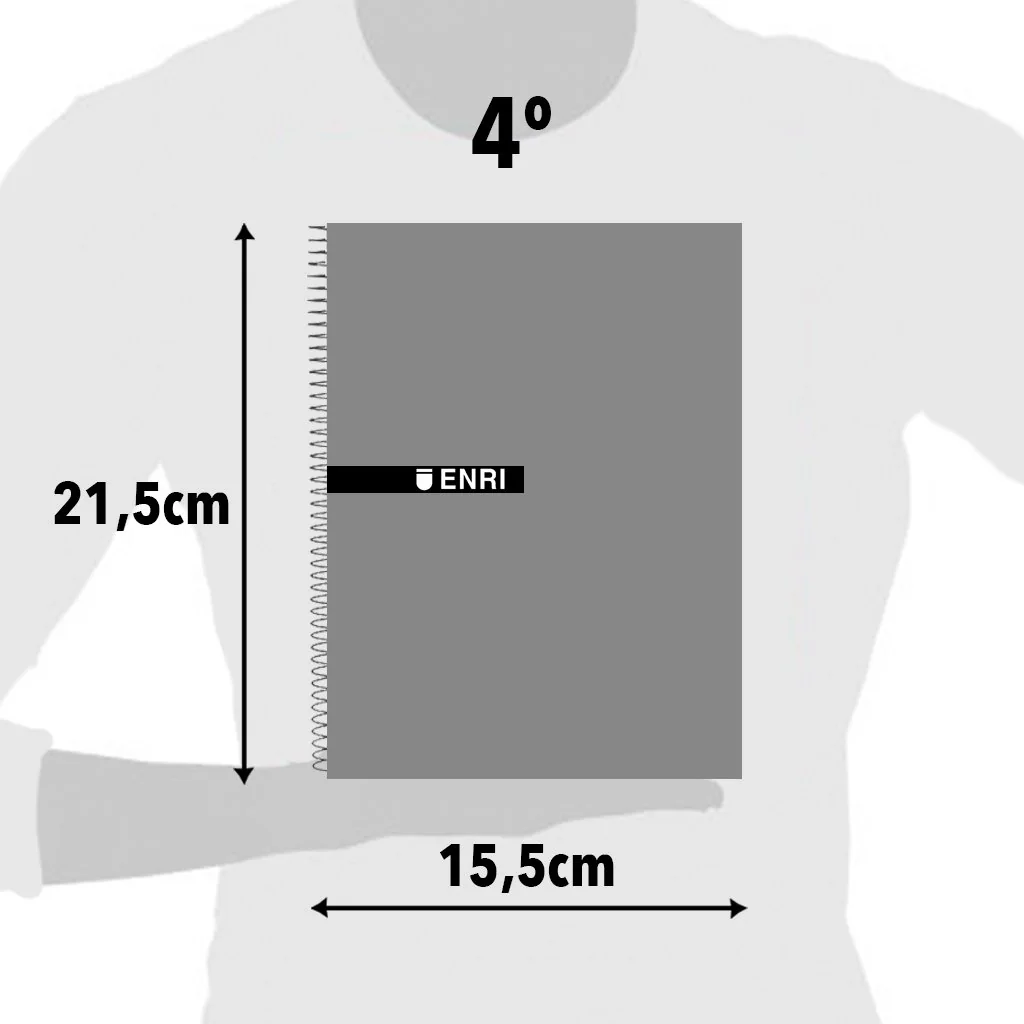 Enri, Cuadernos A5 cuadriculados 4x4, tapa plástico, 80 hojas. Pack de 5 unidades, colores aleatorios