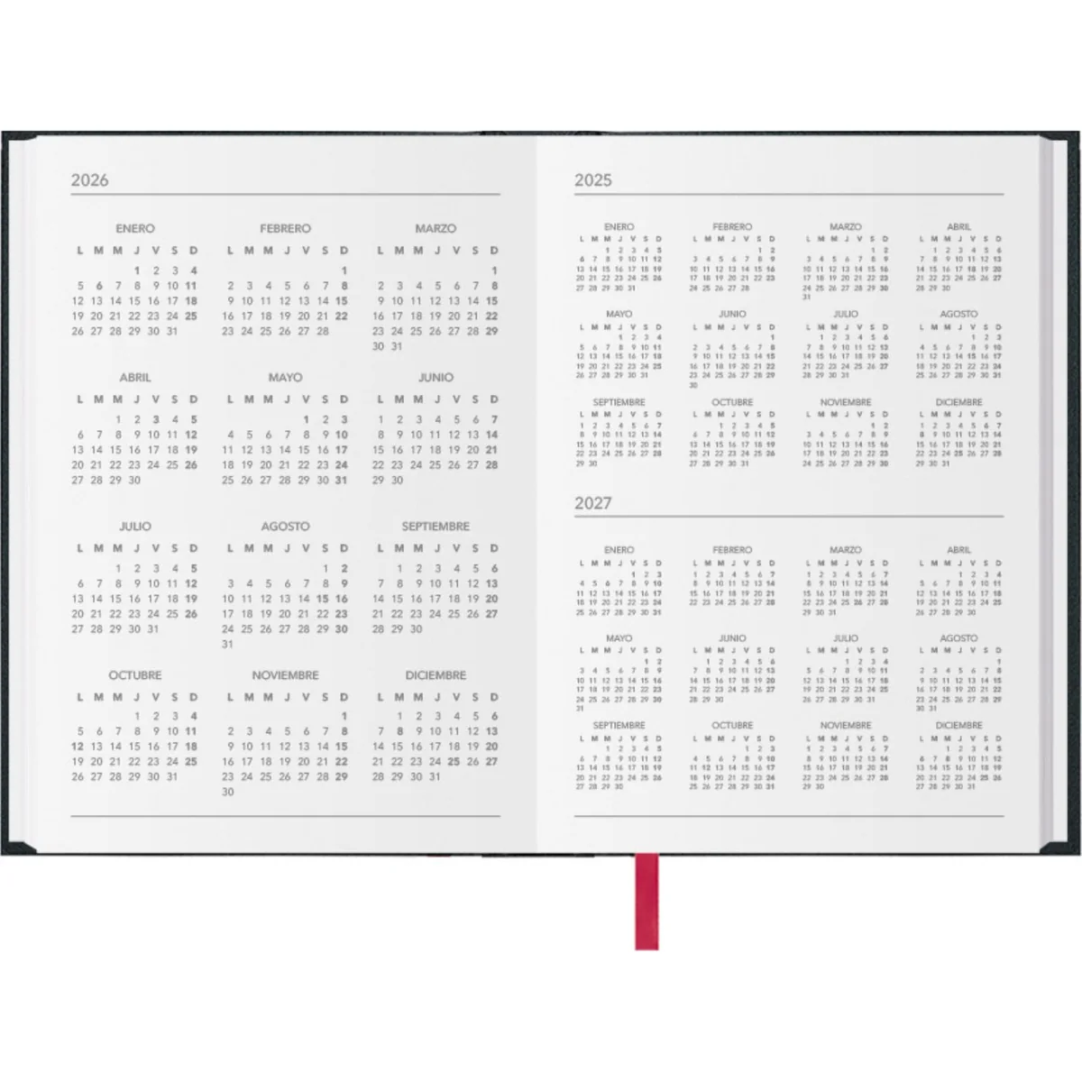 Dohe - Agenda 2026 - Día Página, Tamaño A5 (14x20 cm), Tapa Dura, 12 Meses Enero a Diciembre, Planificador Anual en Español con Marcapáginas - Síntex Negra