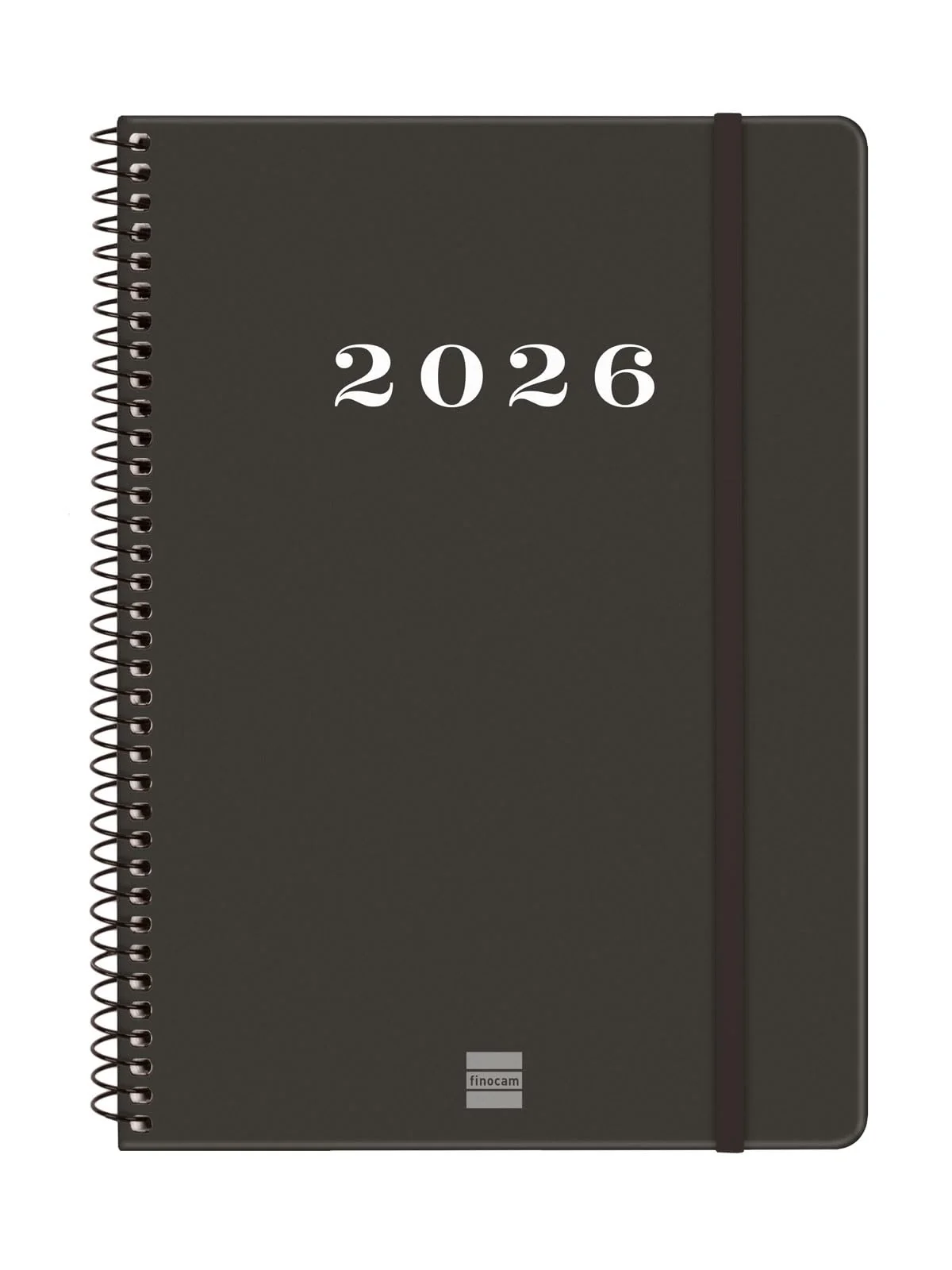 Finocam - Agenda Espiral 2026 Semana Vista Horizontal | Enero - Diciembre (12 meses) | Agenda Anual 2026 con goma elástica | Tapa Dura Espiral Basics My - Negro - Catalán