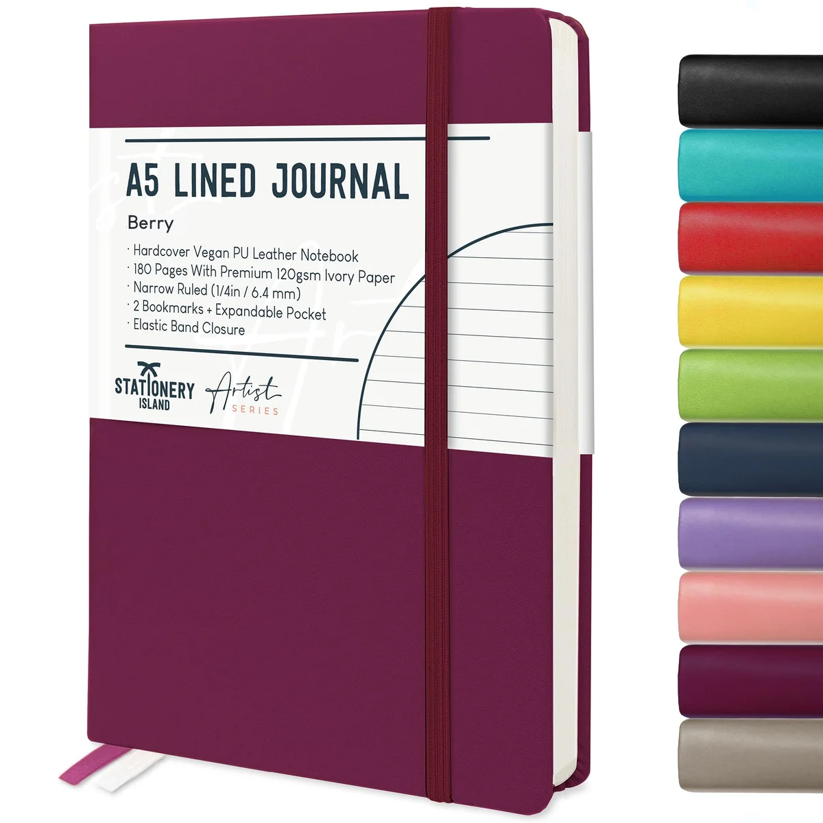 Stationery Island Cuaderno Rayado A5, Tapa Dura con Forro de Libreta con Papel Grueso Premium de 120 g/m², 180 Páginas de Tapa Dura con Rayas Para Escribir, Estudiar, Planificar, Escribir en Diario