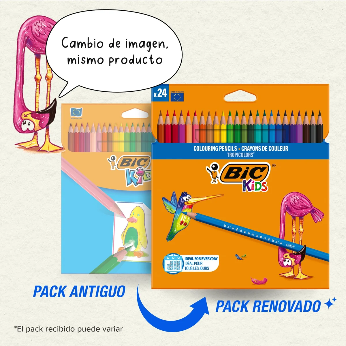 BIC Kids Lápices de Colores para Niños, Óptimo para material escolar,Tropicolors, Colores Surtidos, 2,9mm, Blíster de 24