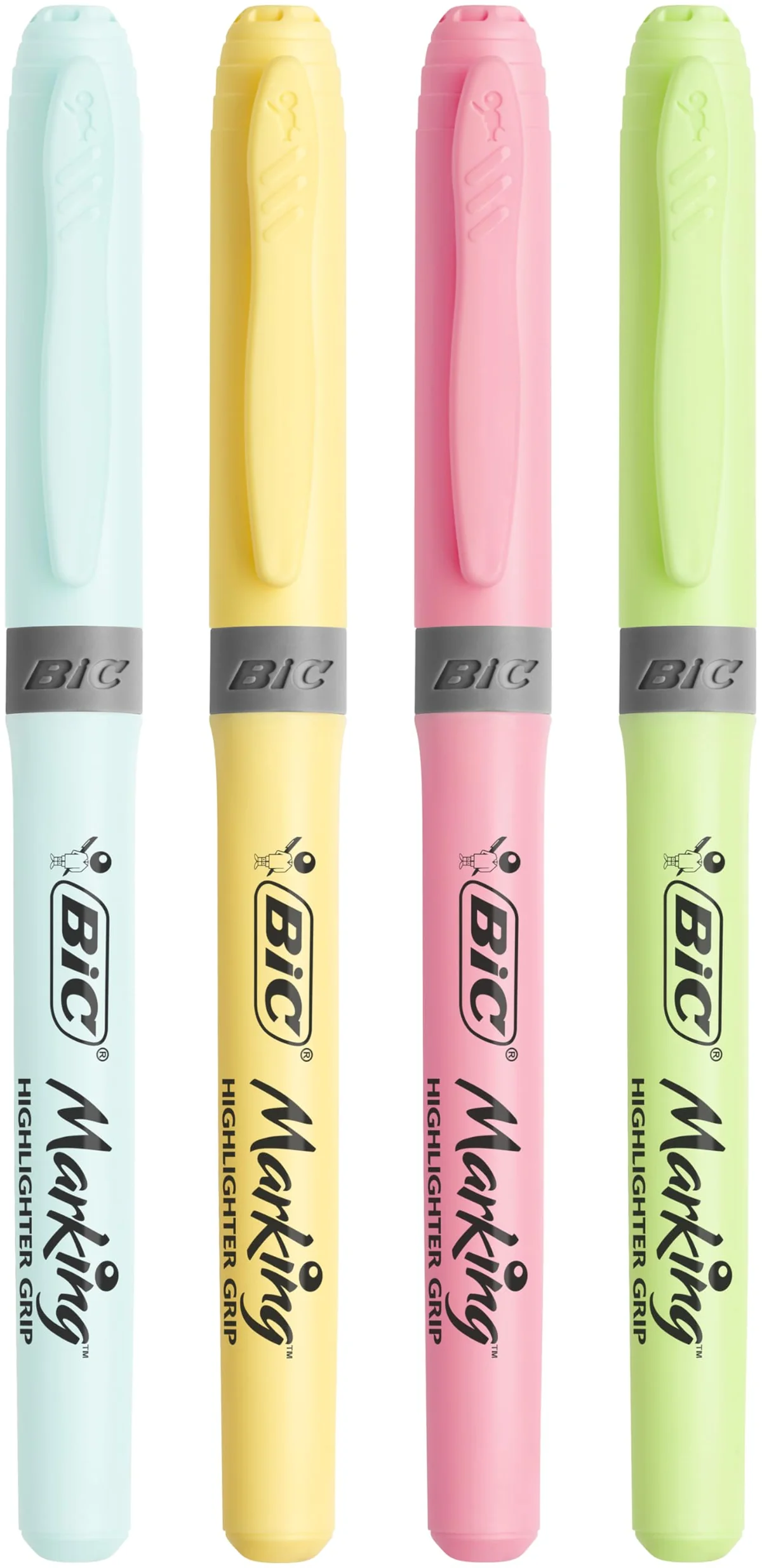 BIC Highlighter Grip Pastel Marcadores de Punta Biselada Regulable - Colores surtidos, Pack de 6 subrayadores pastel, Óptimo para Material Escolar y de Oficina