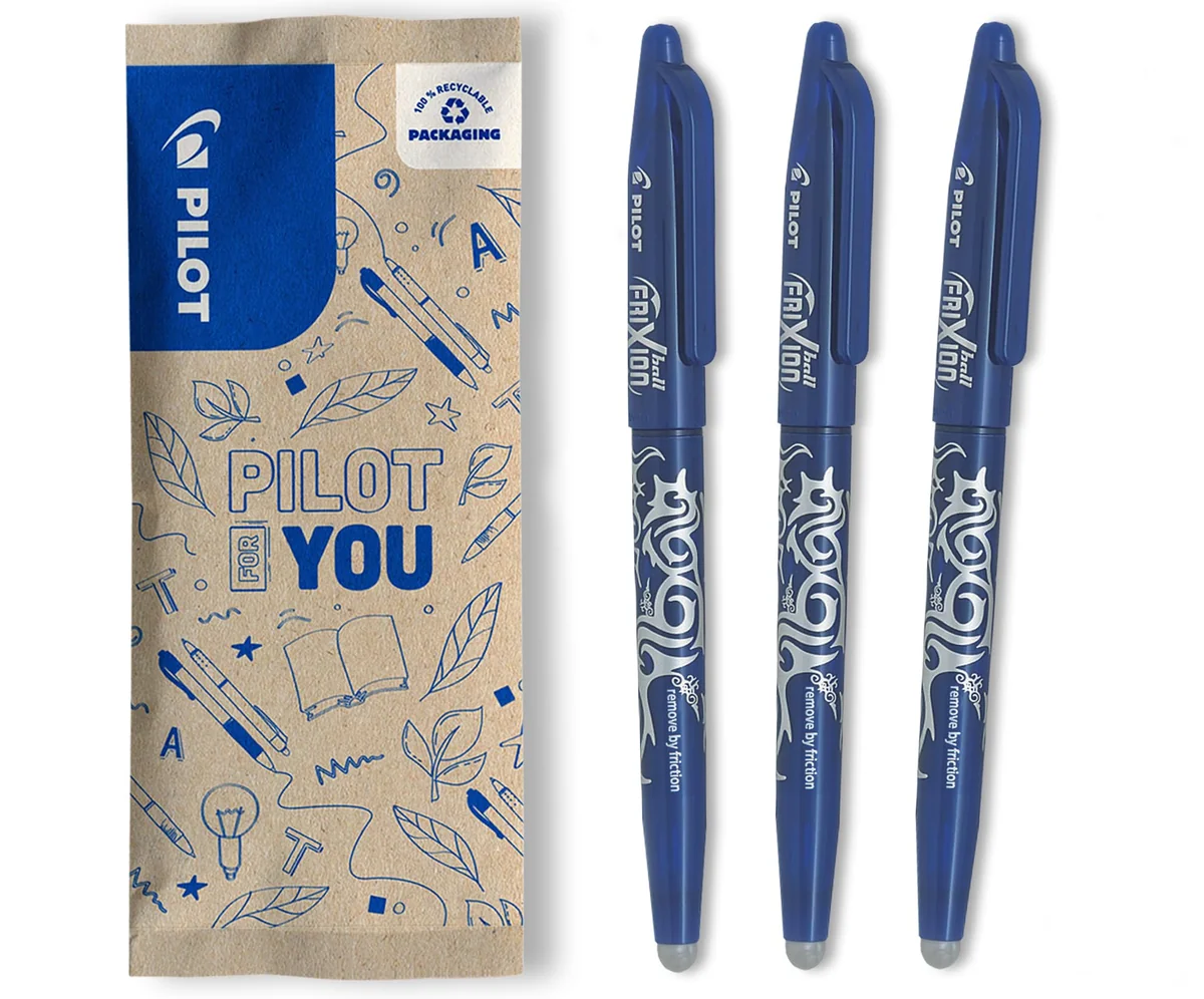 PILOT - Caja de 3 FriXion Ball - Bolígrafo Borrable con Tinta Termosensible - Bolígrafo Rollerball Recargable - Azul - Punta Media
