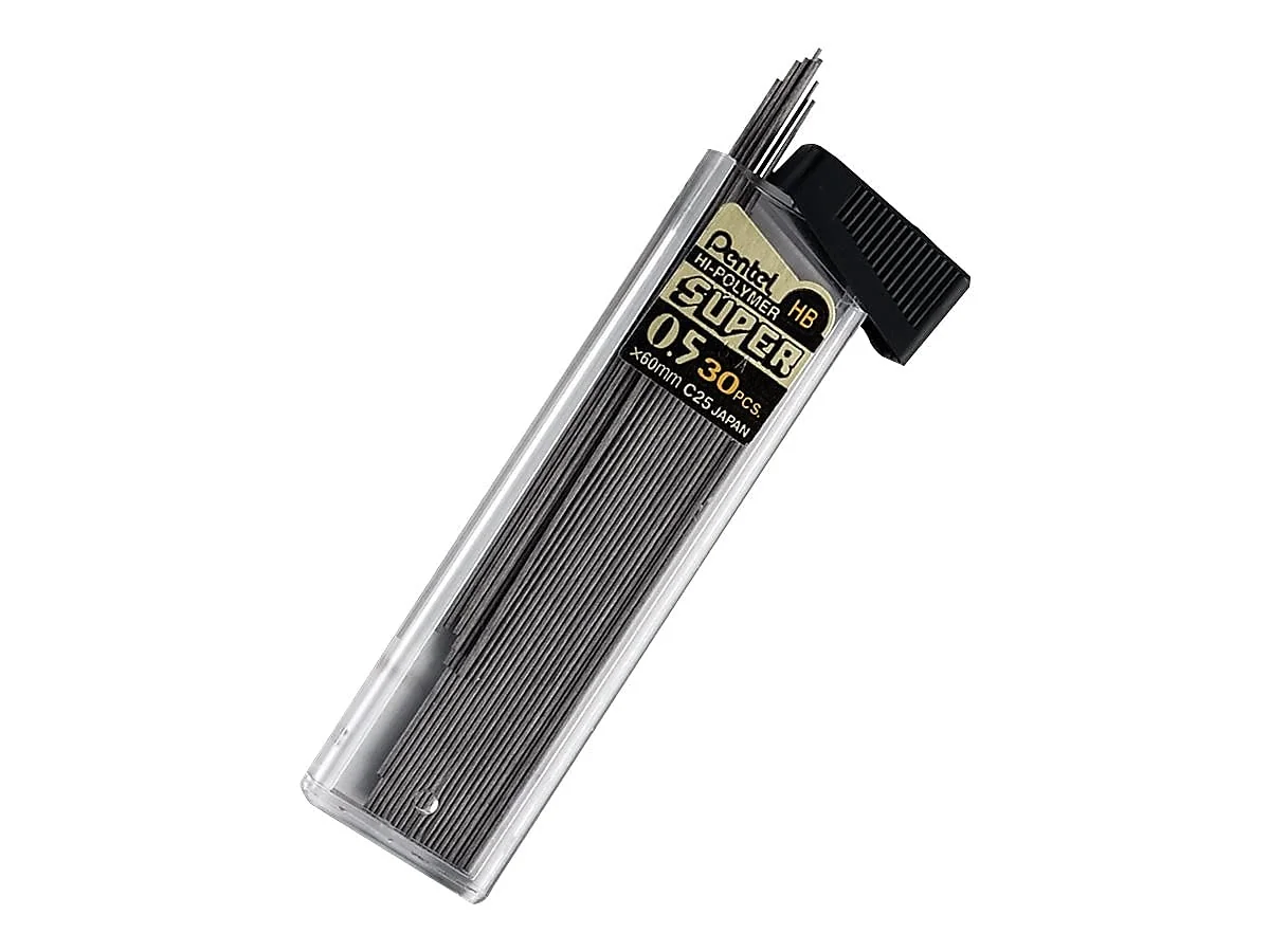 Pentel® Super Hi-Polymer® Minas de 0,5 mm, HB, 30 minas por tubo, paquete de 3 tubos