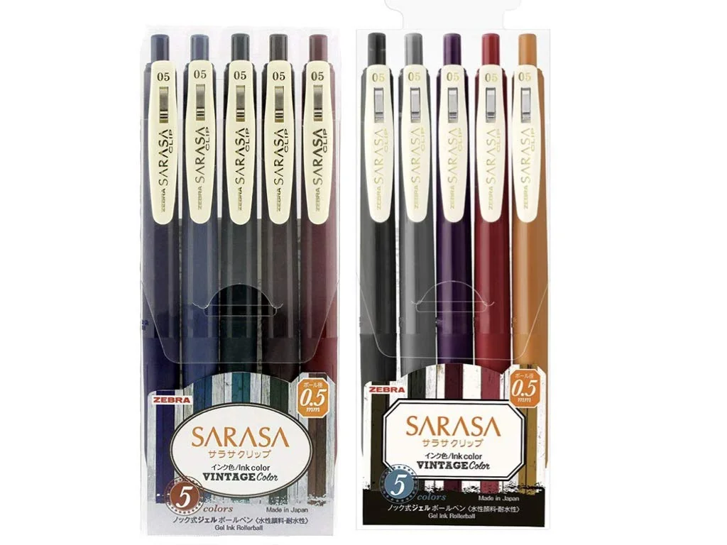 Zebra Sarasa Clip 0.5 Bolígrafo de gel retráctil, mango de goma, 0,5 mm, colores vintage, paquete de 10 colores (JJ15-5C-VI+JJ15-5C-VI2)