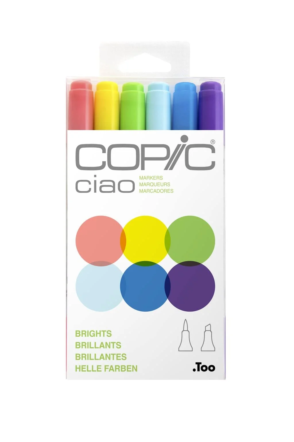 COPIC Ciao Set «Brights», 6 rotuladores dobles con punta mediana y punta de pincel