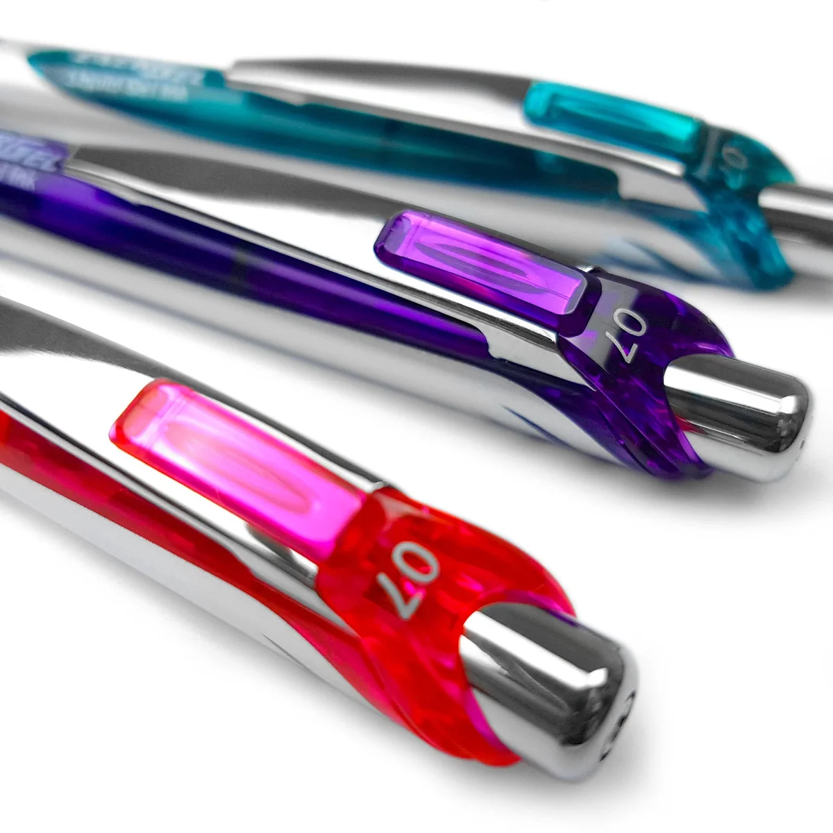 Bolígrafo retráctil de tinta de gel líquido EnerGel XM BL77 de Pentel, 0,7 mm, 52% reciclado, paquete de 12 en colores variados