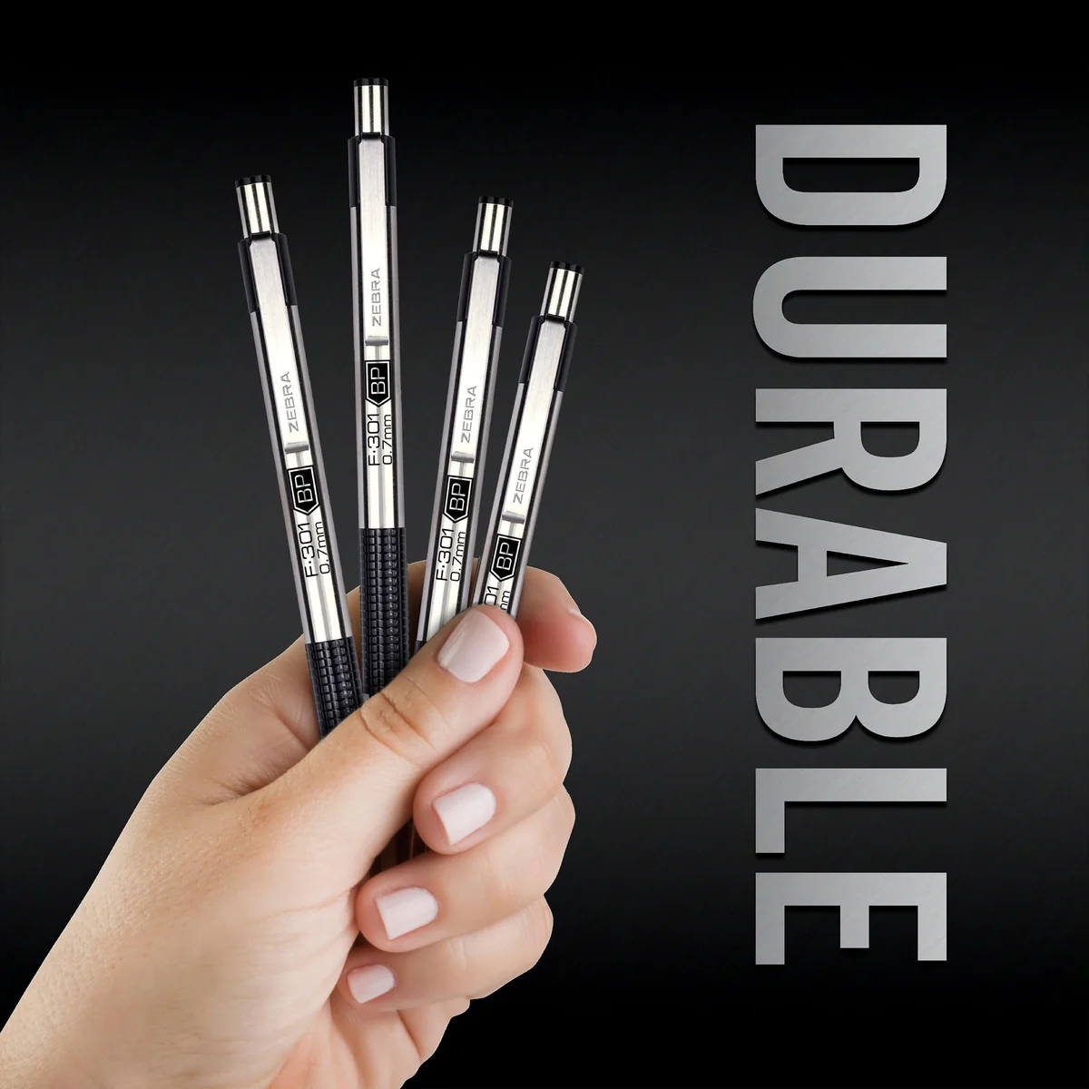 Zebra Pen F-301 - Bolígrafo retráctil de acero inoxidable de 0,7 mm, tinta de fácil deslizamiento, agarre antideslizante, clip de metal, recargable con recambio F, diseño profesional (27110)