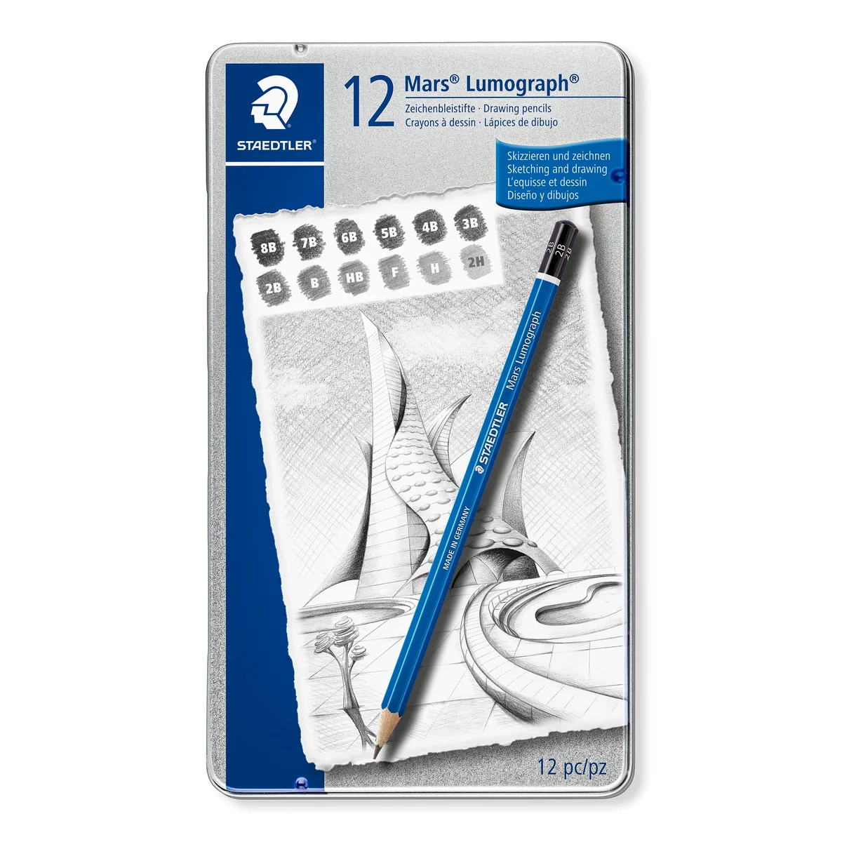 STAEDTLER Mars Lumograph 100 Set de lápices – 12, estuche metálico HB