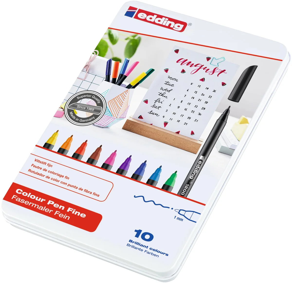 Edding 1200-10S - Estuche de Metal con 10 Rotuladores 1200 - Multicolor