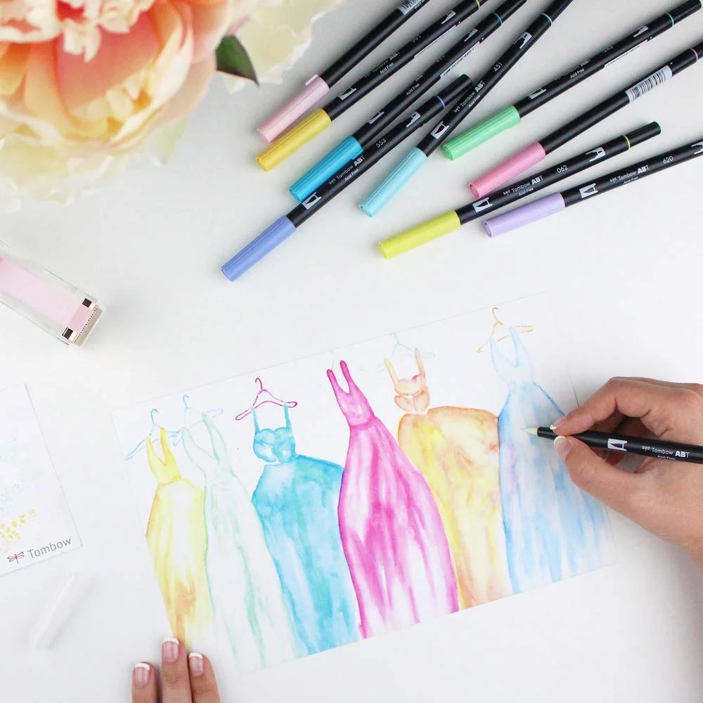 Tombow - ABT Dual Brush | Estuche con 6 Rotuladores Acuarelables de Doble Punta en Colores Grises
