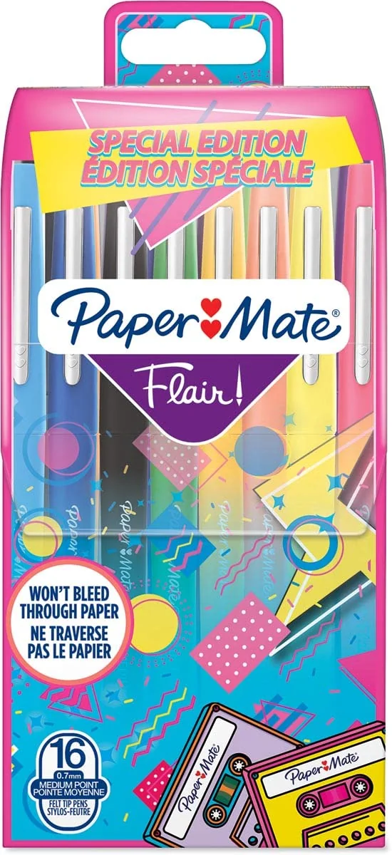 Paper Mate Flair rotuladores | punta mediana (0,7 mm) | colores Retro surtidos | paquete de 16