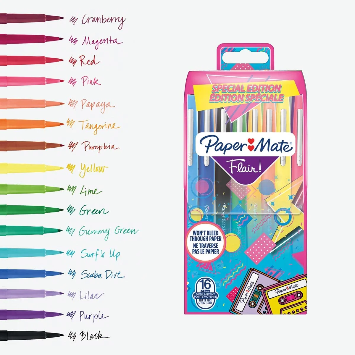 Paper Mate Flair rotuladores | punta mediana (0,7 mm) | colores Retro surtidos | paquete de 16
