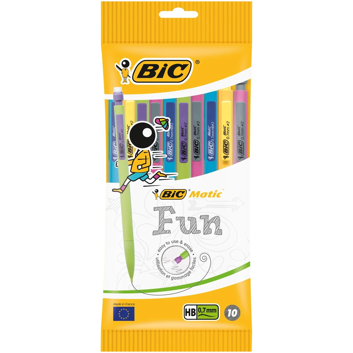 BIC Matic Fun - Portaminas (0,7 mm, HB, colores surtidos, bolsa de 10 unidades)