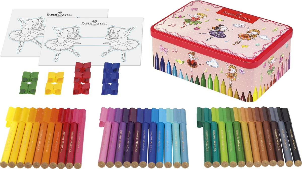 FABER-CASTELL 155534 - Set de rotuladores Connector Ballerina, caja metálica de 33 unidades, lavables, set de pintura para niños