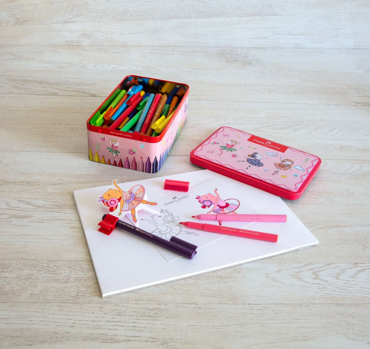 FABER-CASTELL 155534 - Set de rotuladores Connector Ballerina, caja metálica de 33 unidades, lavables, set de pintura para niños
