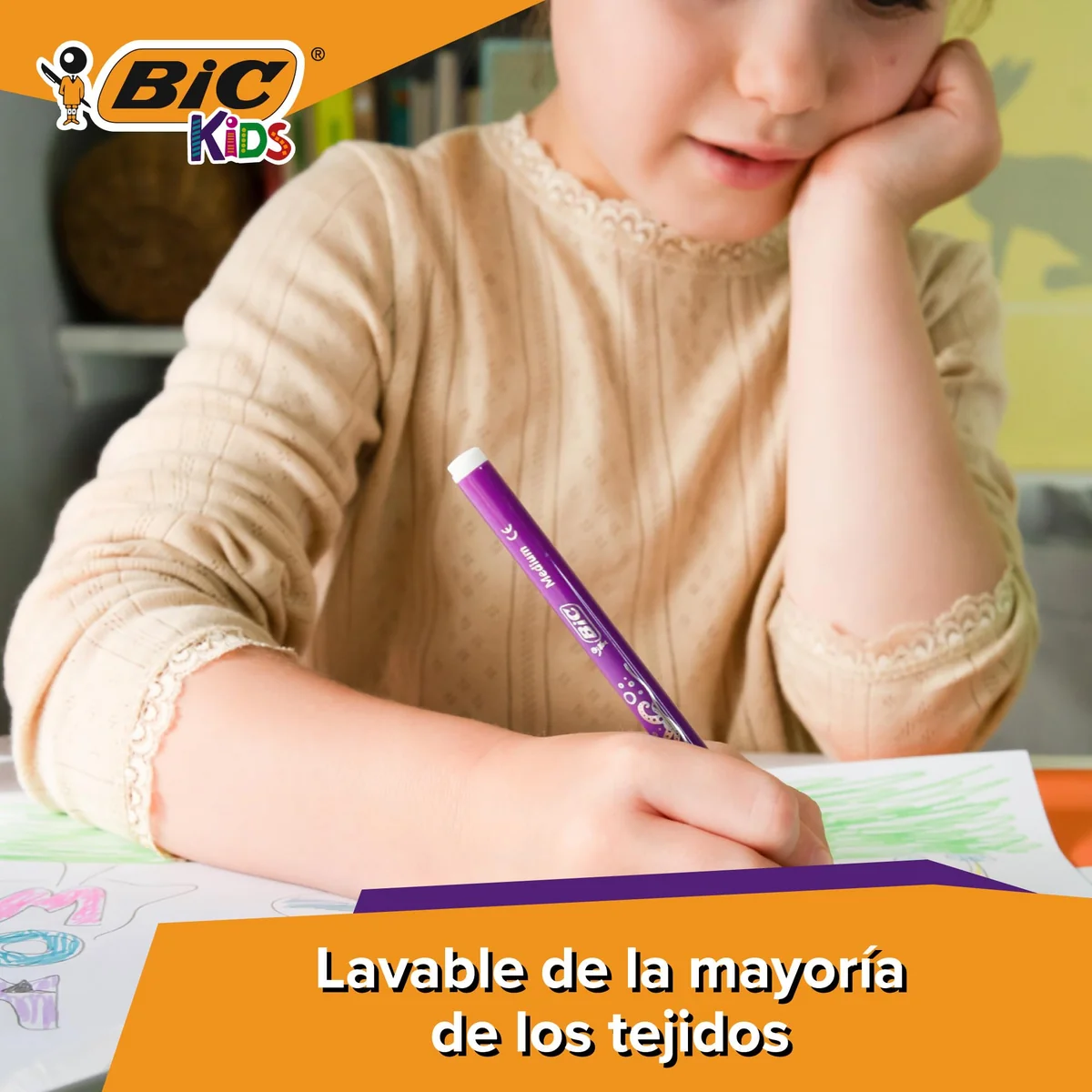 BIC Kids Rotuladores Lavables para Niños, Kid Couleur, Colores Surtidos, Punta Media para Niños, Caja de 24, material escolar