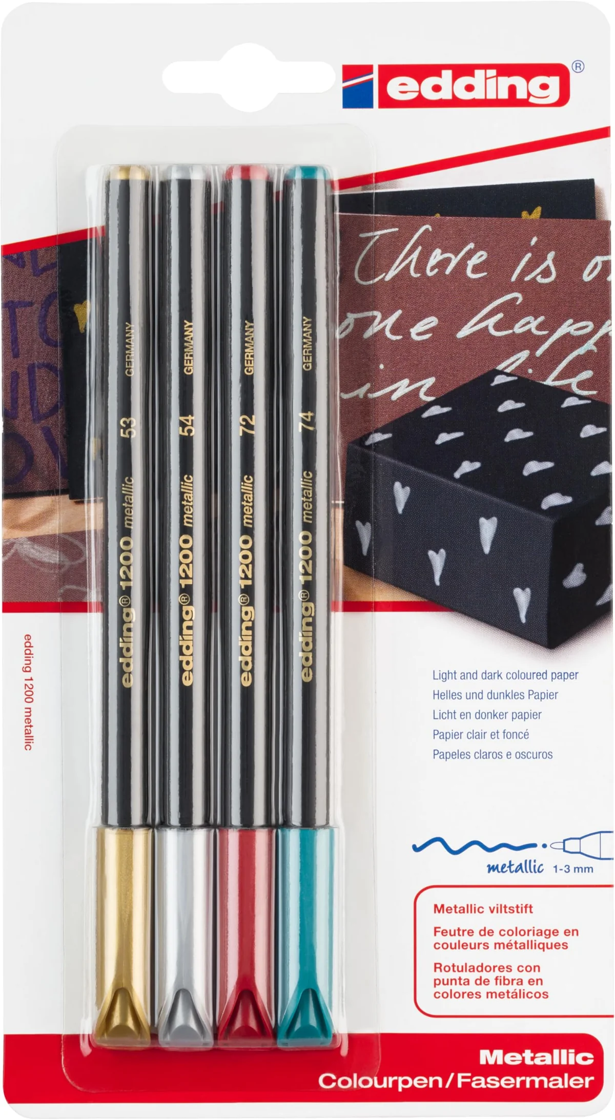 edding 1200 rotulador de color metálico 4 colores - x1 - punta redondeada 1-3 mm - para escribir, dibujar y esbozar - libros de visitas, fabricación de tarjetas, artesanías de bricolaje y scrapbooking
