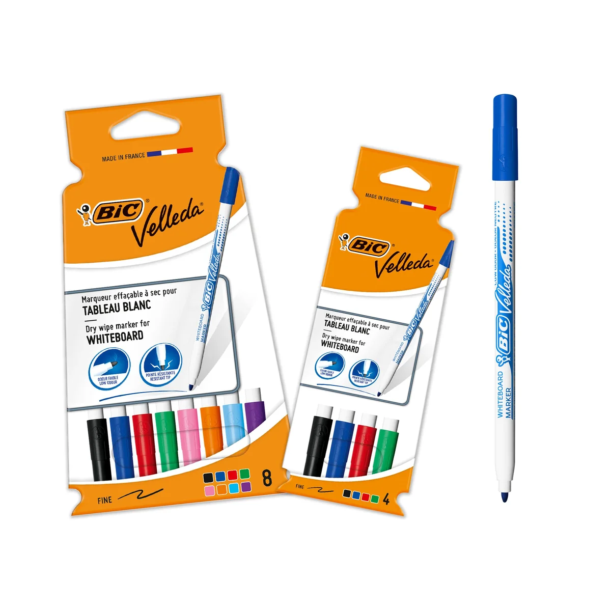 BIC Velleda 1741 - Rotuladores para pizarra blanca borrable en seco, punta cónica media - azul, formato especial de 5