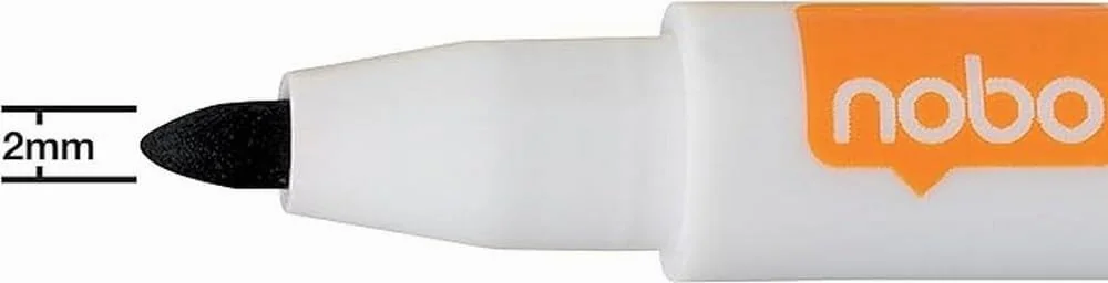 Nobo 1903792 - Mini Rotuladores Para Pizarra Blanca con Tapa de Borrador Magnética, Paquete de 6 Colores Surtidos, Punta Fina de 2mm, Negro, Azul Oscuro, Verde, Amarillo, Rojo, Violeta, No Permanentes