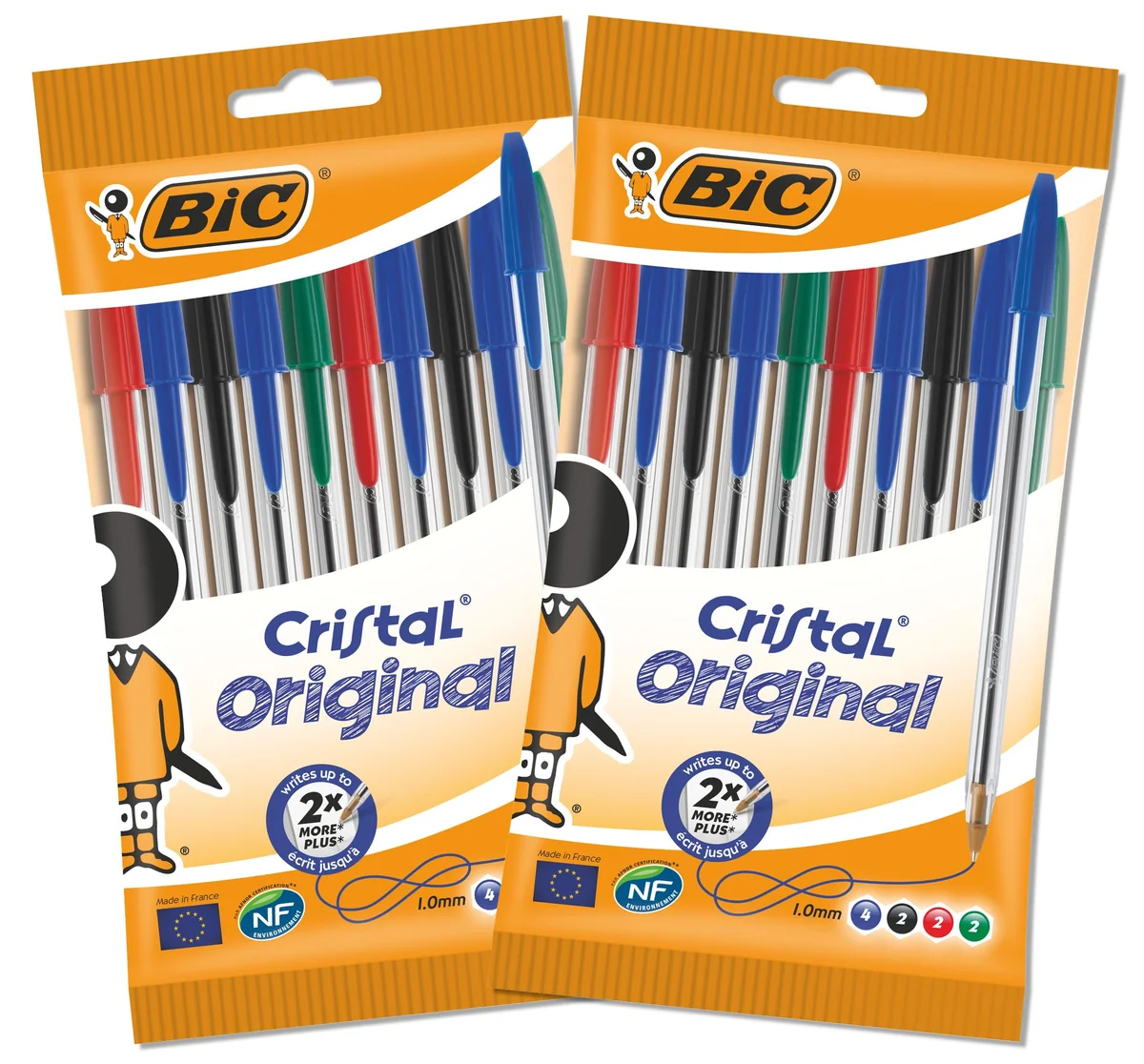 BIC Cristal Original Bolígrafos Punta Media (1,0 mm) – Colores Surtidos, Pack de 2 Blísters de 10 Unidades
