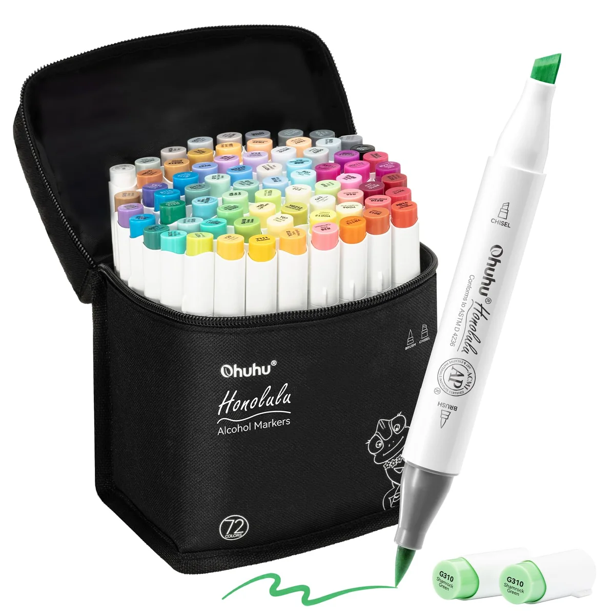 Ohuhu Rotuladores 72 Doble Punta Pincel & Cincel Alcohol para Caligrafía
