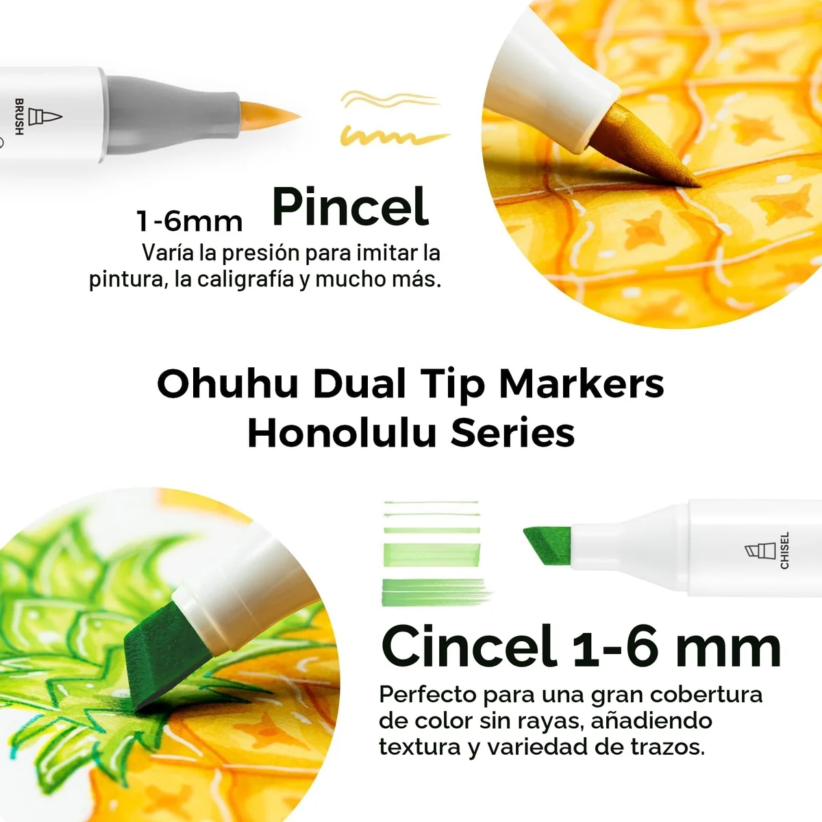 Ohuhu Rotuladores 72 Doble Punta Pincel & Cincel Alcohol para Caligrafía