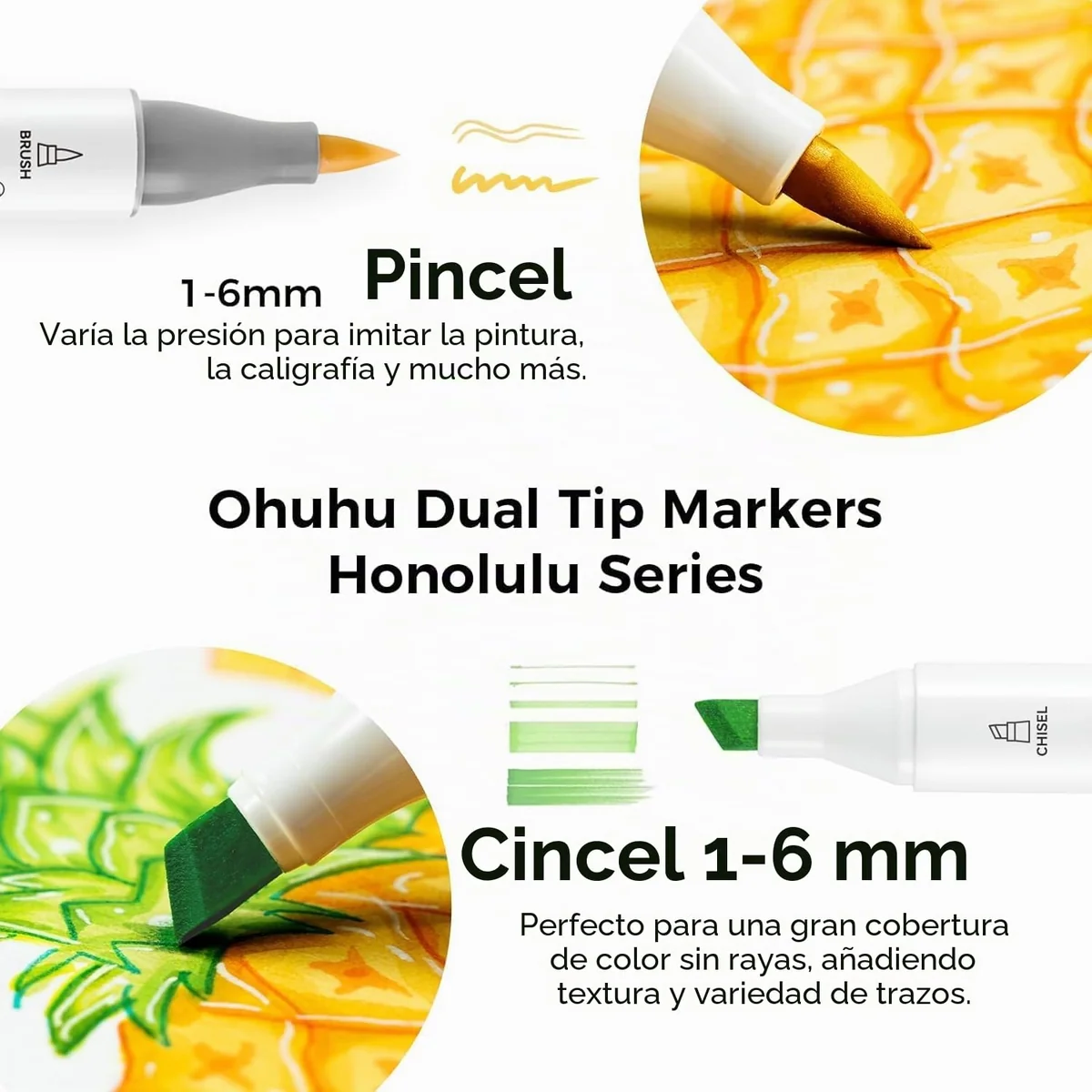 Ohuhu Rotuladores Alcohol 120 Pincel & Cincel Set Arte para Ilustración