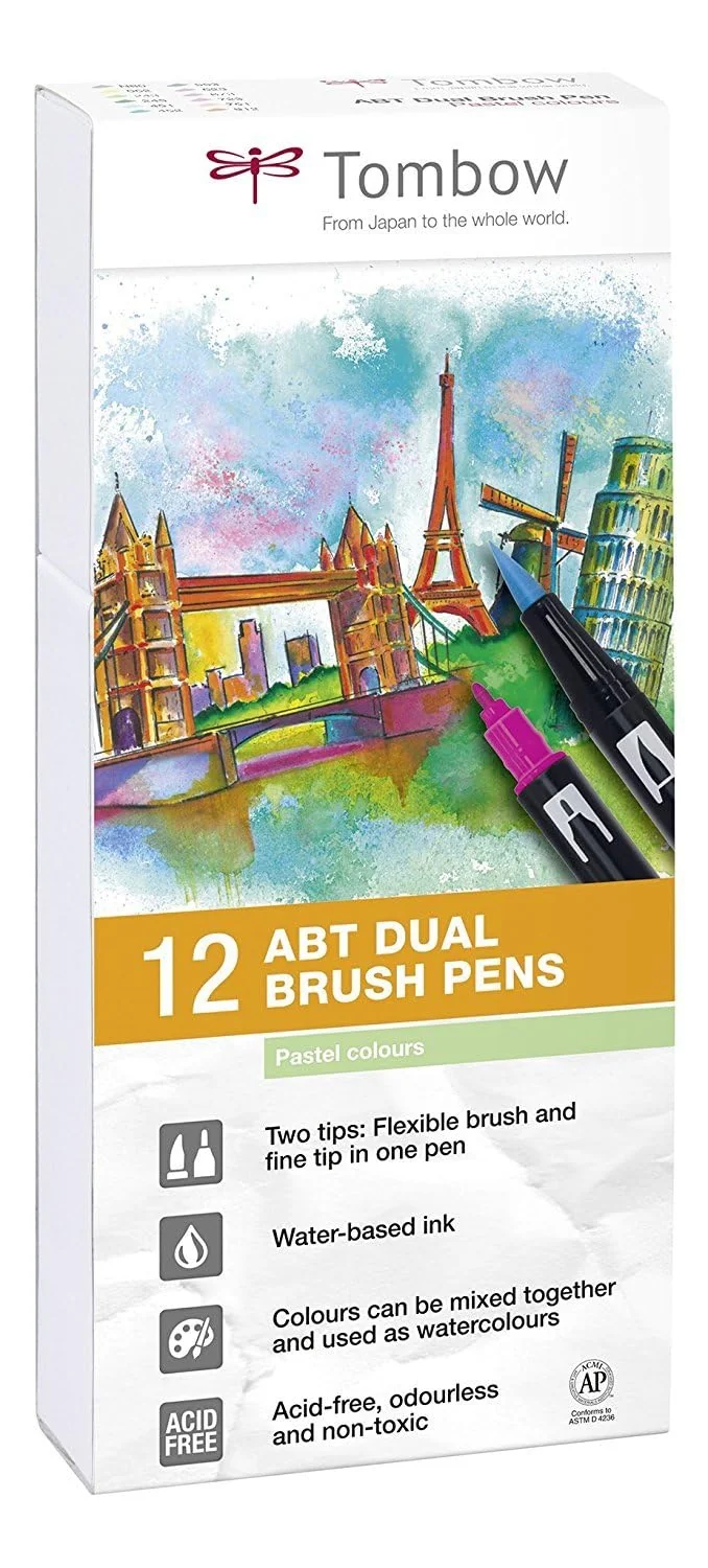 Set De 12 Rotuladores Dual Brush Colores Pastel Tombow