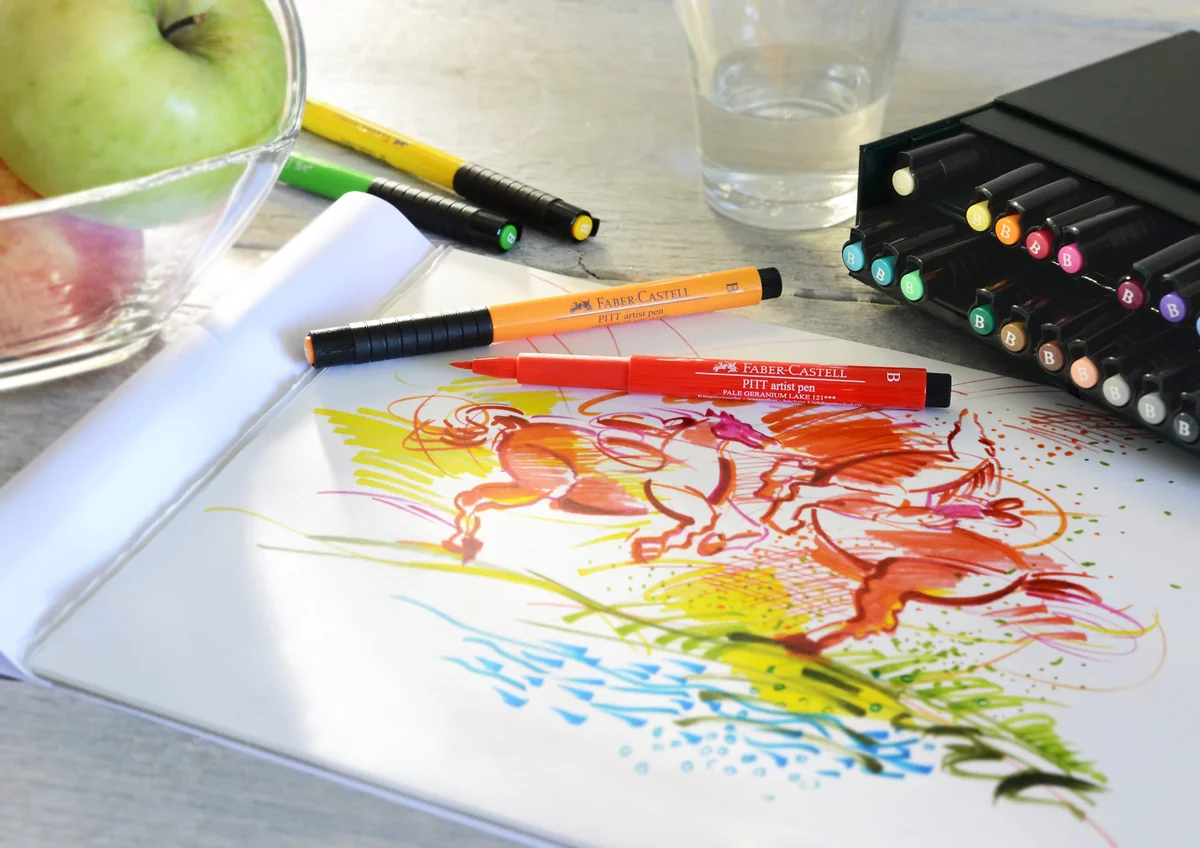 Faber-Castell 167147 - Estuche estudio con 24 rotuladores PITT® punta de pincel, multicolor