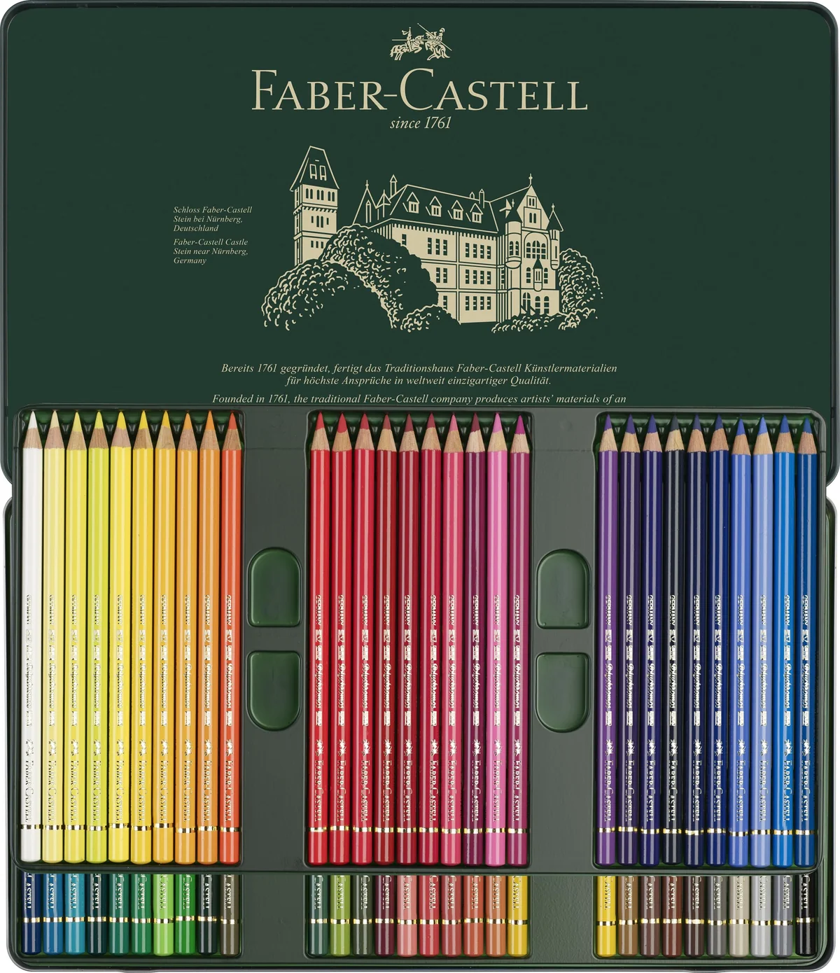 FABER-CASTELL - Set de lápices Polychromos, 60 colores, estuche metálico
