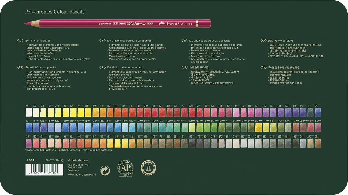 FABER-CASTELL - Polychromos, 120 colores, estuche metálico