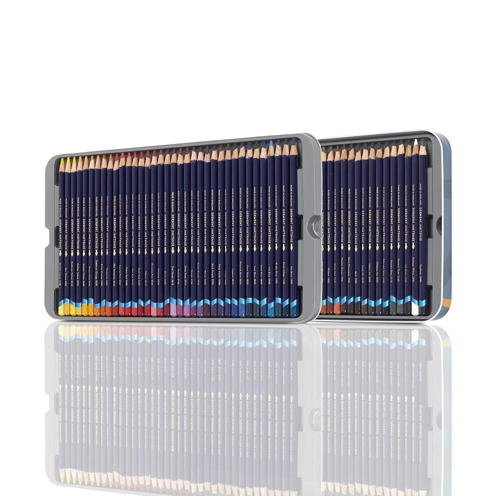 Derwent 2301843 - Caja Metálica con 72 Lápices Inktense, Solubles en Agua, Núcleo de 4mm, Ideal para Tejidos como Seda y Algodón, Calidad Profesional, Permanente al Secar y No se Difumina