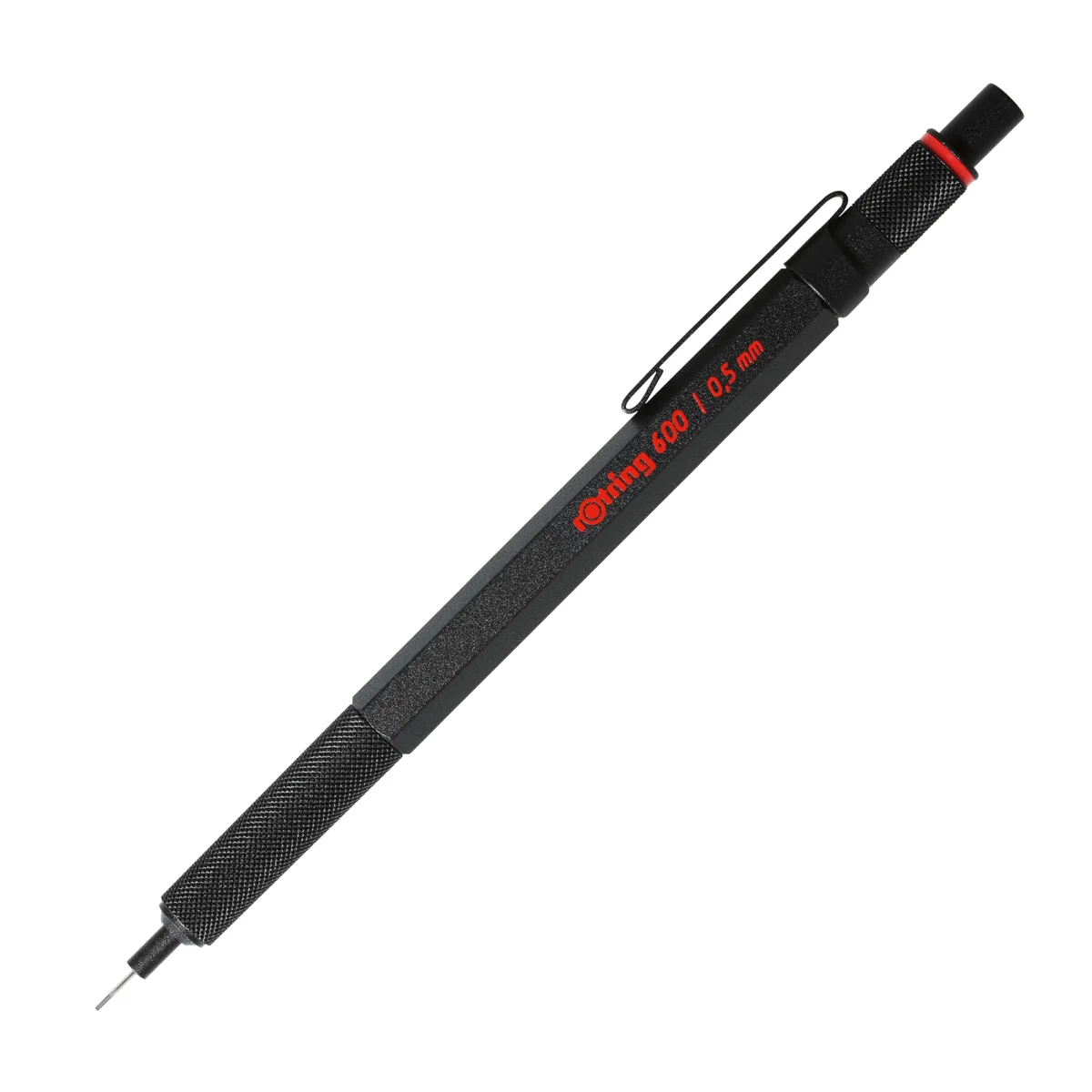 rOtring 600 Portaminas | 0,5 mm | Cuerpo metálico negro Portaminas | Empuñadura antideslizante estriada y cuerpo hexagonal