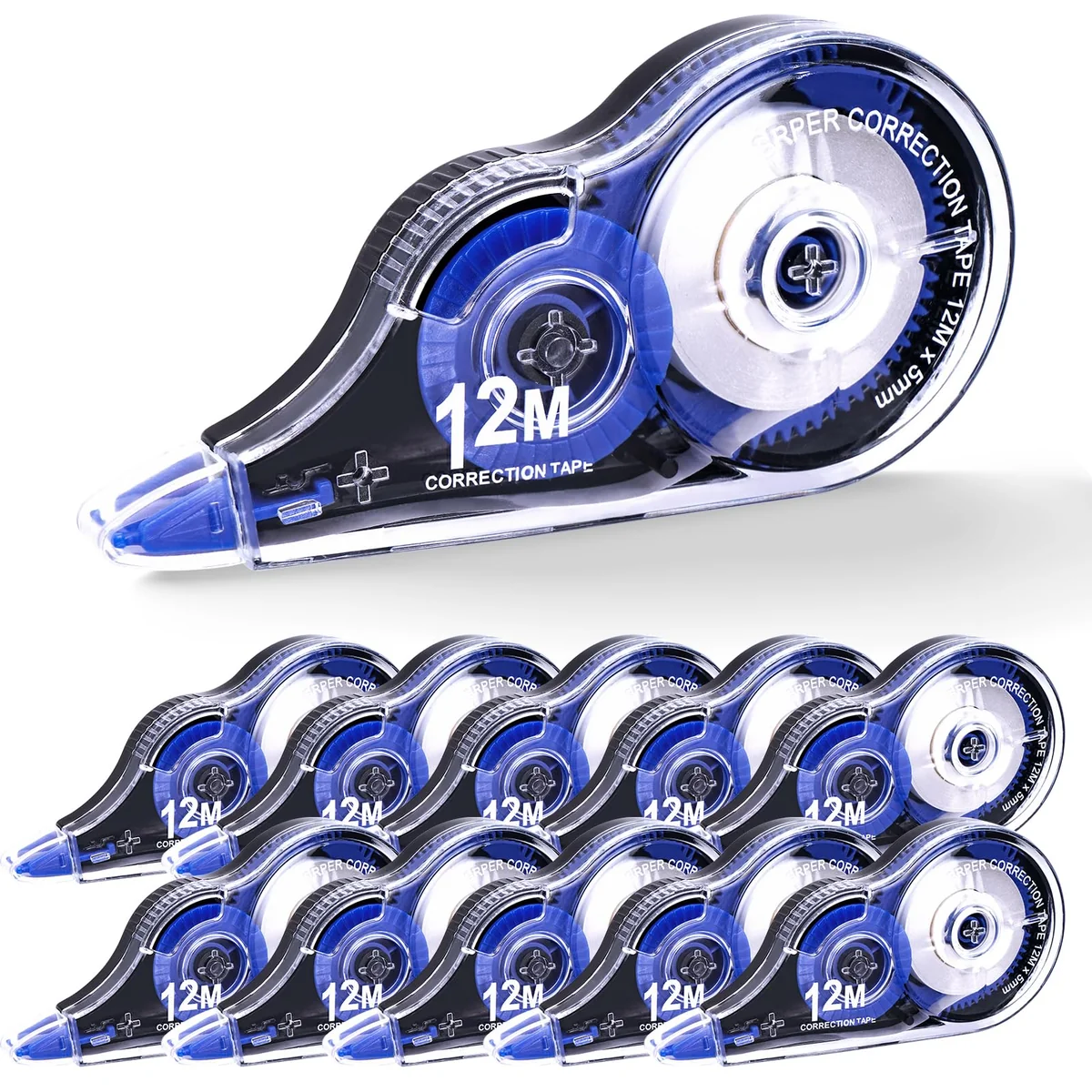 Jewan 10 Piezas Cinta Correctora,12m x 5 mm Cintas Correctoras Roller Pocket con Tapa Protectora,Ideal para Material Escolar y Papeleria Oficina,Útil para Borrar y Escribir de Inmediato