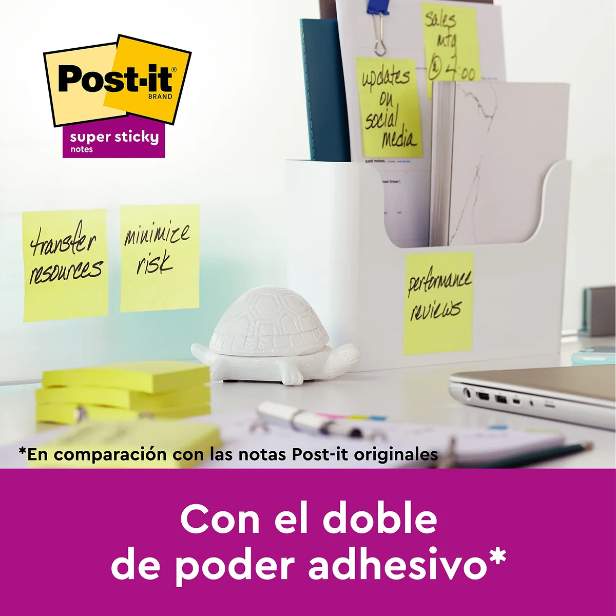 Post-it Super Sticky Notas, Canary Yellow, 76 mm x 76 mm, 90 hojas/bloc, 4 blocs/paquete + 2 GRATIS - Notas Extra Adhesivas para Listas de Tareas y Recordatorios