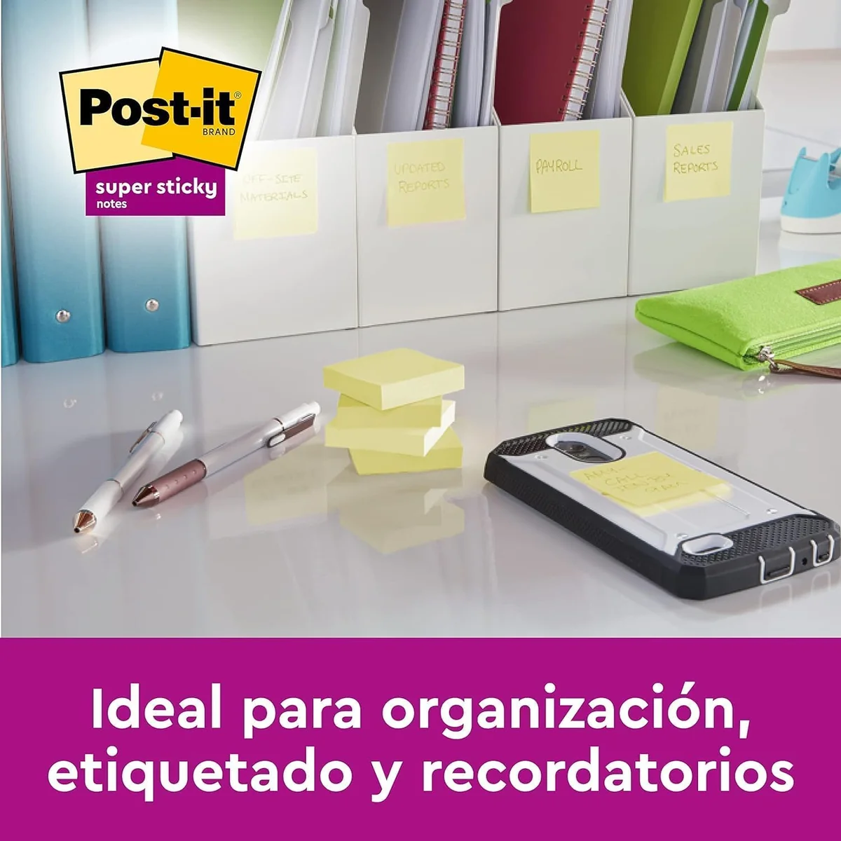 Post-it Super Sticky Notas, Canary Yellow, 76 mm x 76 mm, 90 hojas/bloc, 4 blocs/paquete + 2 GRATIS - Notas Extra Adhesivas para Listas de Tareas y Recordatorios