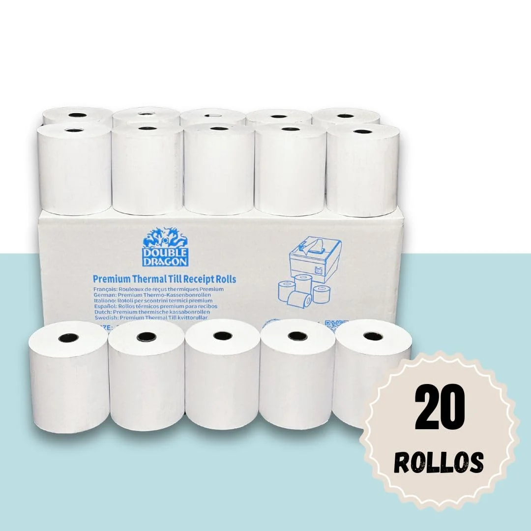 Double Dragon, Rollo de papel térmico premium de 80 x 80 mm para impresora EPOS, terminal POS, caja registradora [paquete de 20]