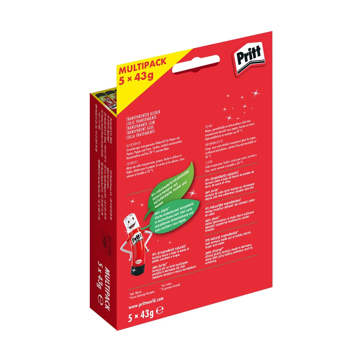 Pritt Pegamento en barra Pritt, seguro y apto para niños manualidades, fuerte uso escolar de oficina, 5x 43 g stick