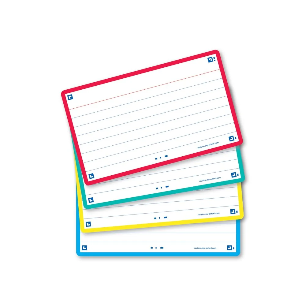 Oxford Flash 2.0 – Lote de 80 tarjetas de flash de formato 7, 5 x 12, 5 cm lineados a doble cara – Marco de colores surtidos – Conectores Bristol