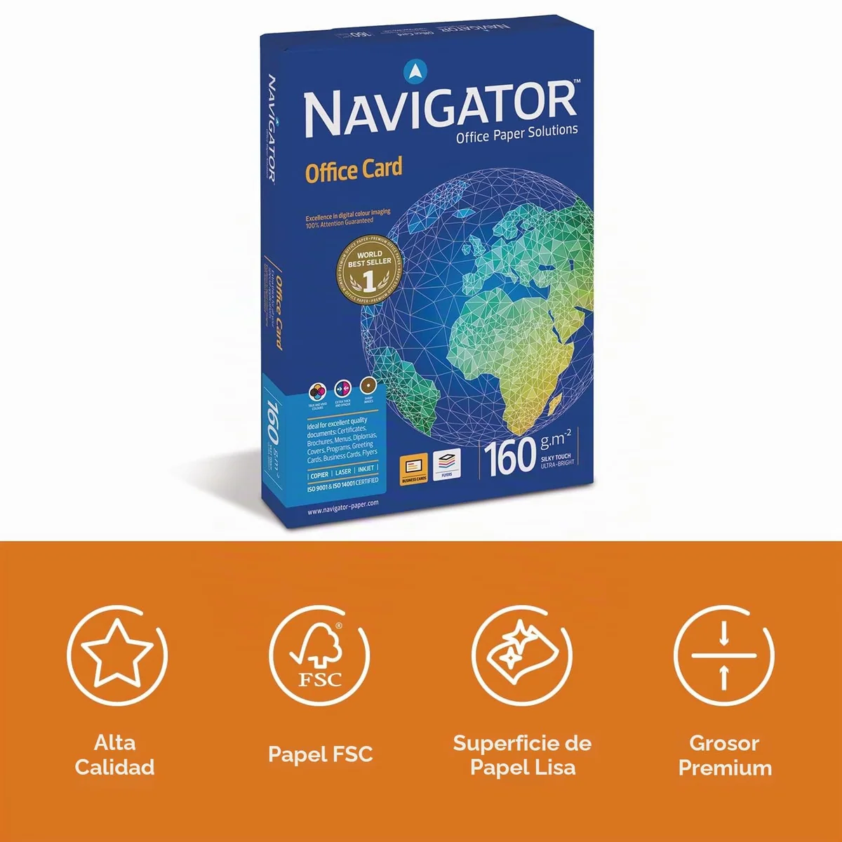 NAVIGATOR - Papel 160gr, Color blanco, 250 hojas, A4