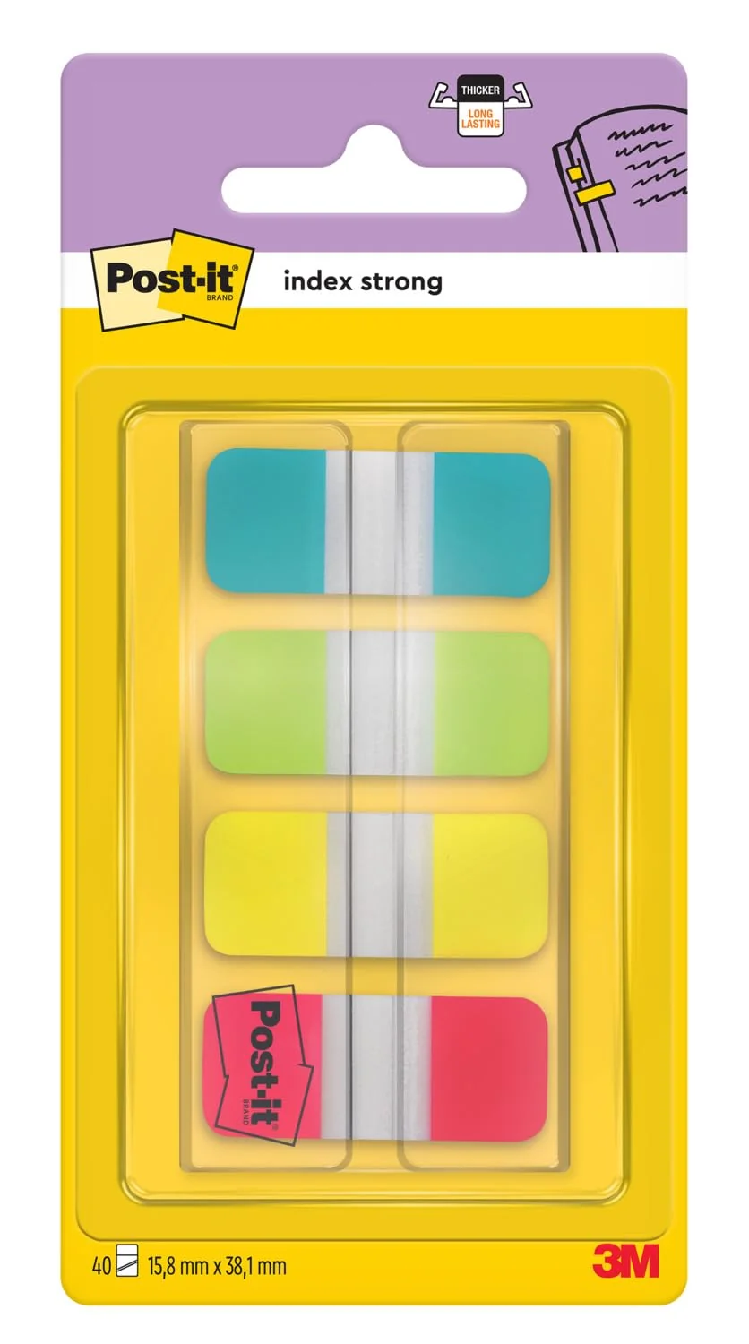 Post-it Index 676-ALYR-EU - Set Mini Marcador Fuerte, Turquesa/Lima/Amarillo/Rojo, (paquete de 40)