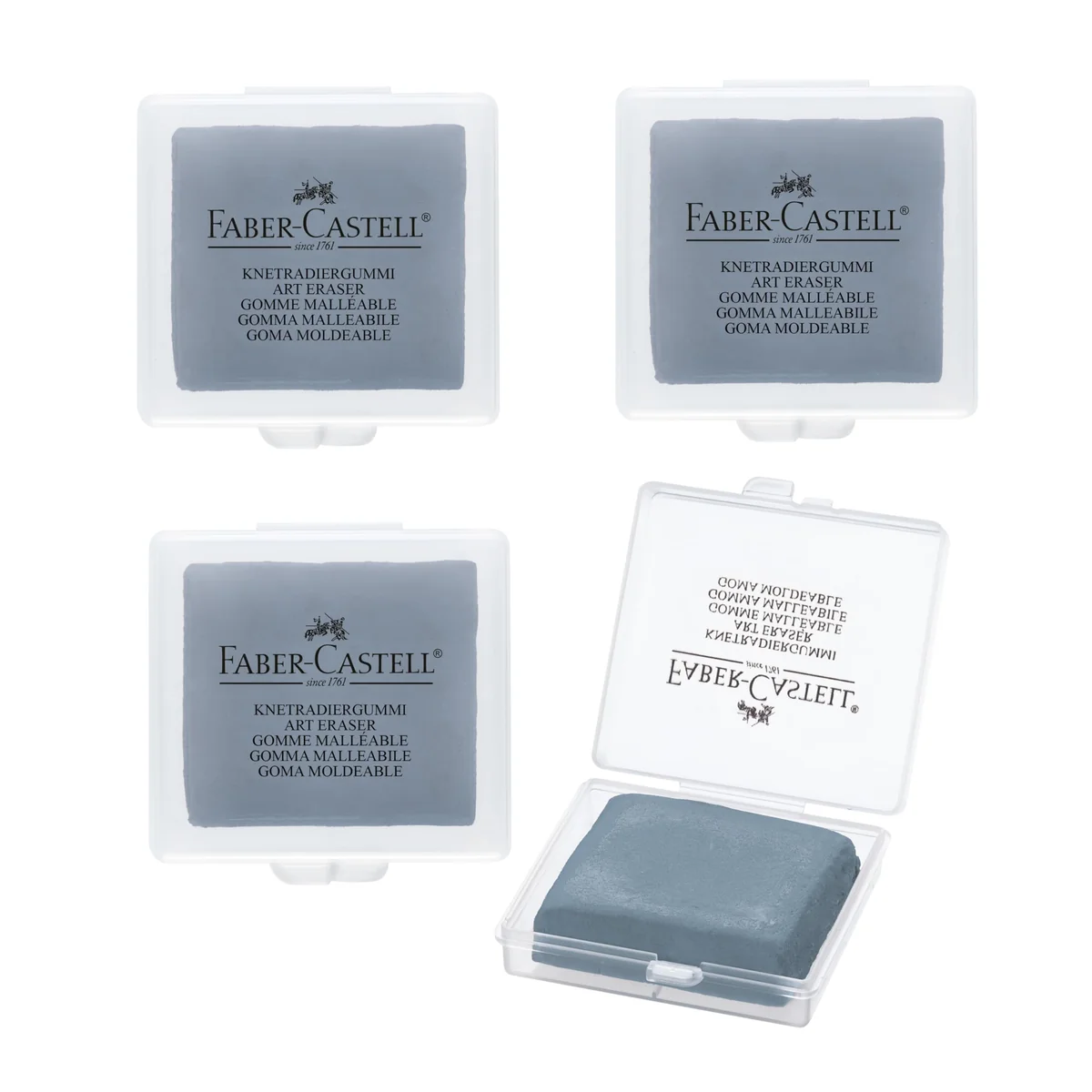 Faber Castell Art Eraser - Borrador de Goma moldeable, Ideal para Dibujo, tamaño Grande, Gris, Paquete de 4 Unidades
