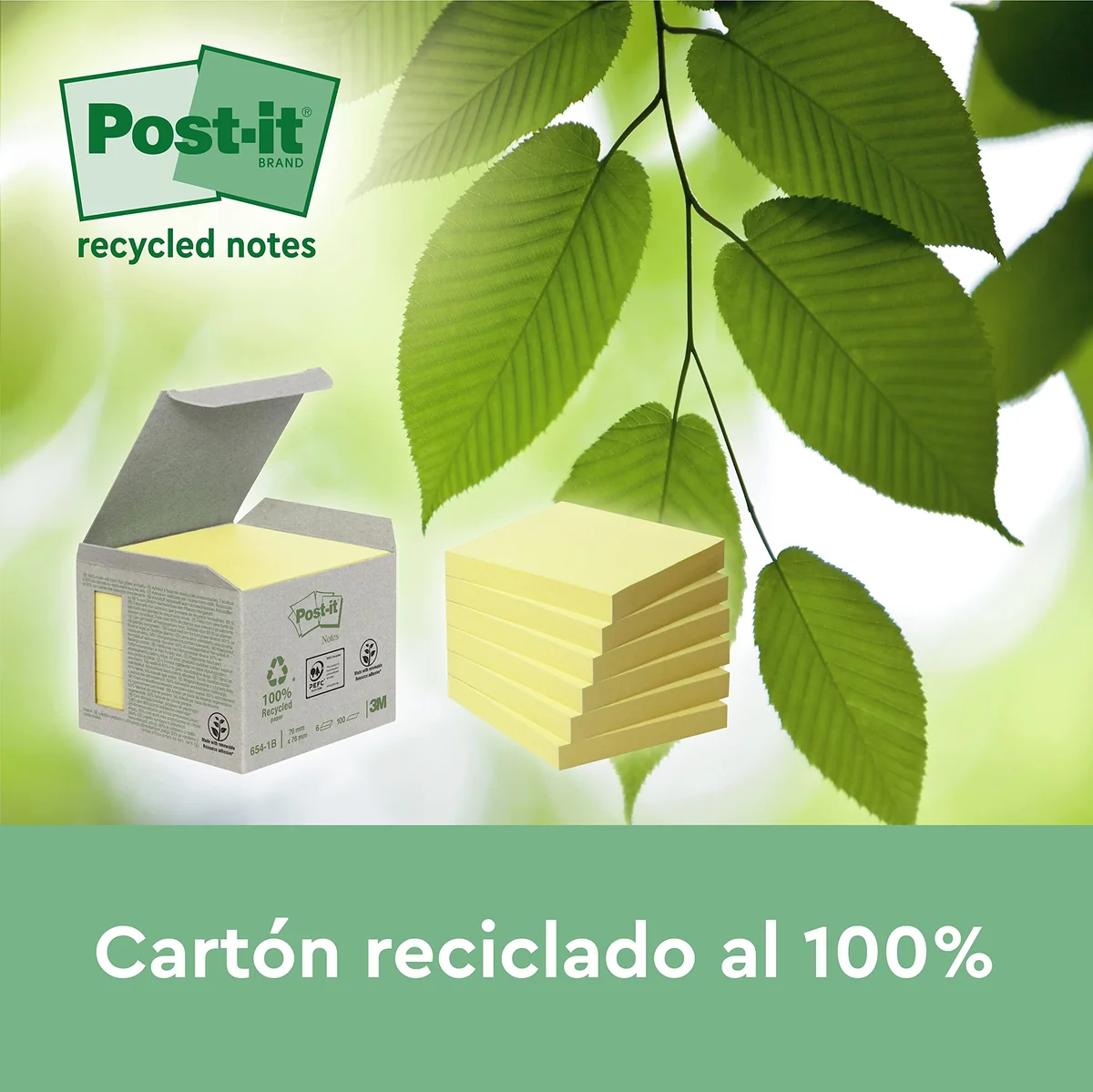 Post-It Z-Notas Recicladas Canary Yellow, Paquete de 6 Blocs de Notas, 100 Hojas por Bloc, 76 x 76 mm, Color Amarillo, Notas Adhesivas Hechas de Papel 100% Reciclado