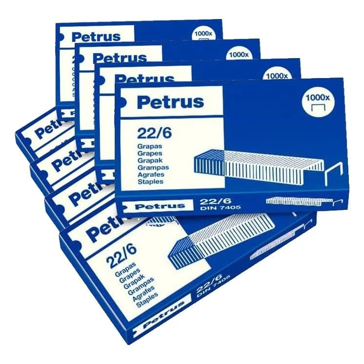Petrus 55781 – Grapas 22/6 30 Hojas Blíster 4 Cajas 1000 Grapas